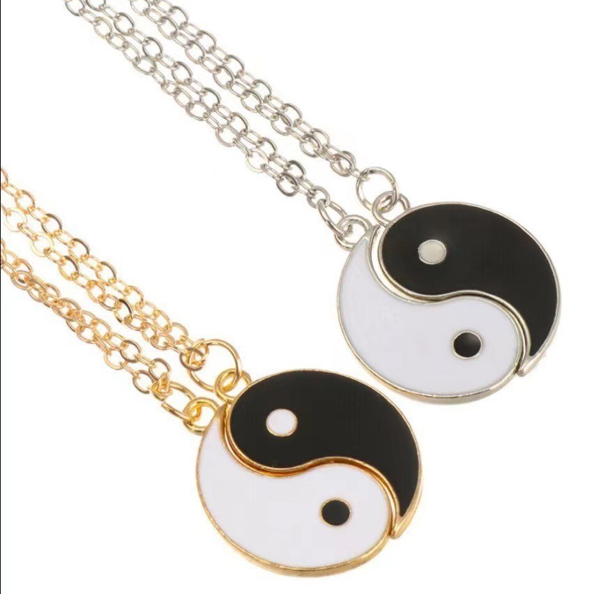 Wishbestfriends Stitching Necklace Tai Chi Gossip Yin Yang Pendant Couple Chain