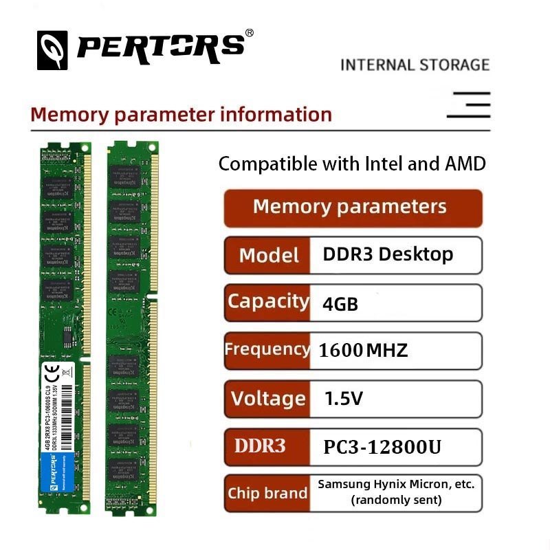 Q-PERTORS DDR3 4GB เดสก์ท็อป RAM 1600Mhz PC3-12800U DIMM RAM 240 Pins 1.5V NON ECC 2RX8 ใช้งานร่วมกั