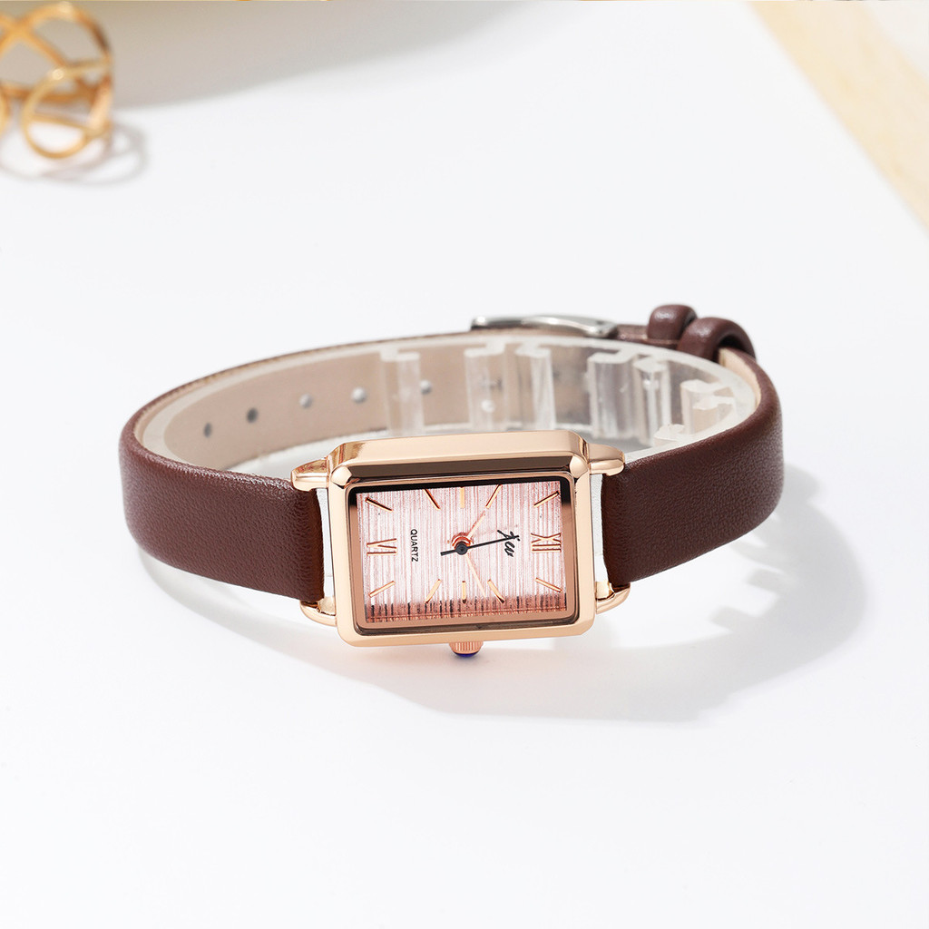 JW สุภาพสตรี Glitter นาฬิกาสี่เหลี่ยมเล็กนักเรียน Simple เข็มขัดนาฬิกาควอทซ์กันน้ํา Rose Gold ปฏิทิน