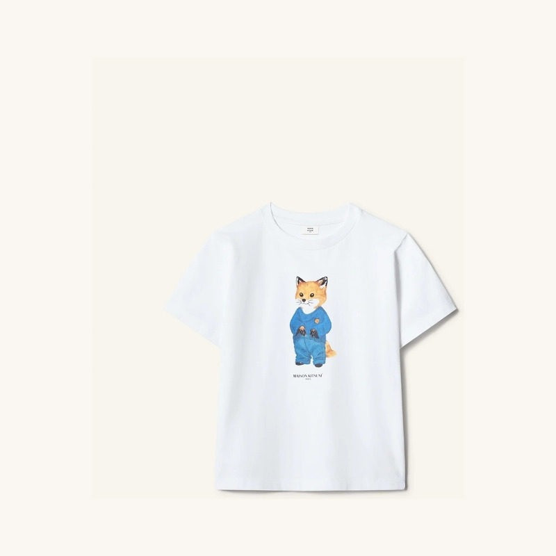 [ของขวัญ Qixi] Maison Kitsune เสื้อผ้าพ่อแม่และลูกสําหรับผู้ชายและผู้หญิงเสื้อยืดพิมพ์ลายแม่ลูก