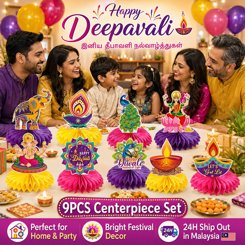 24H9PCS Diwali Honeycomb Centerpiece Deepavali Festival Table Decor