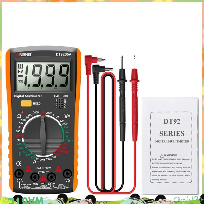 DT9205A มัลติมิเตอร์แบบดิจิตอลเครื่องทดสอบทรานซิสเตอร์ไฟฟ้า NCV Test Meter Profesional Analog Auto R