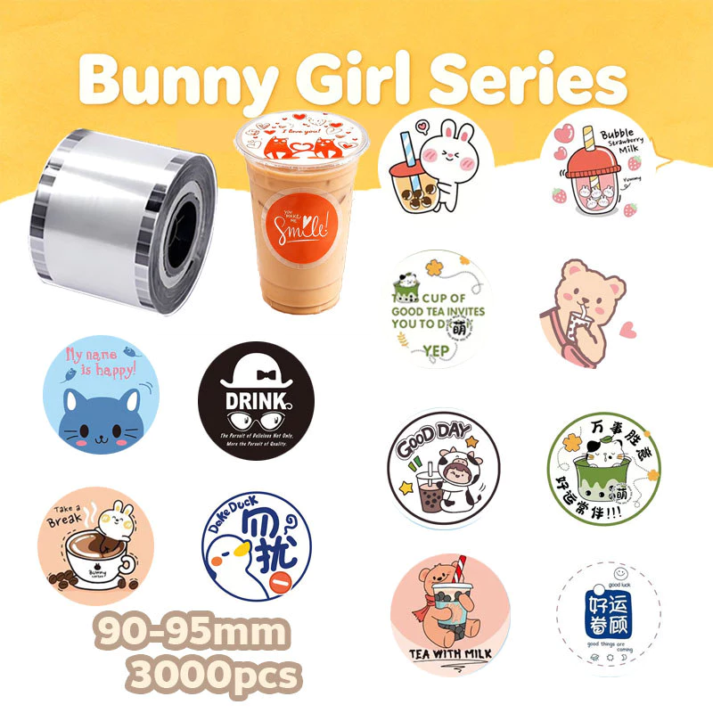 ฟิล์มซีลฝาแก้ว 3000ดวง bubble tea lover ฟิล์มปิดฝาแก้วชานมไข่มุก ฟิล์มฝาแก้วพลาสติก ลายการ์ตู ชานมปาก 95
