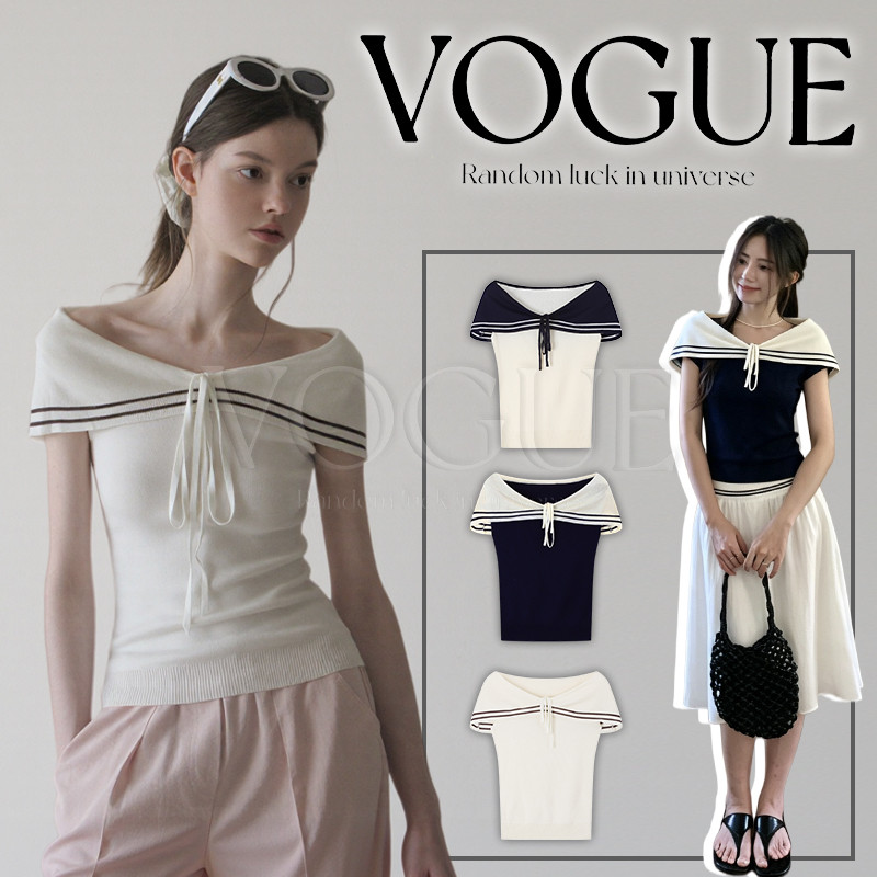 Vogue พร้อมส่ง เสื้อถักไหมพรมแขนกุด ดีไซน์คลุมไหล่ผูกเชือกทรงเข้ารูป สำหรับผู้หญิงสไตล์เกาหลี (R055)