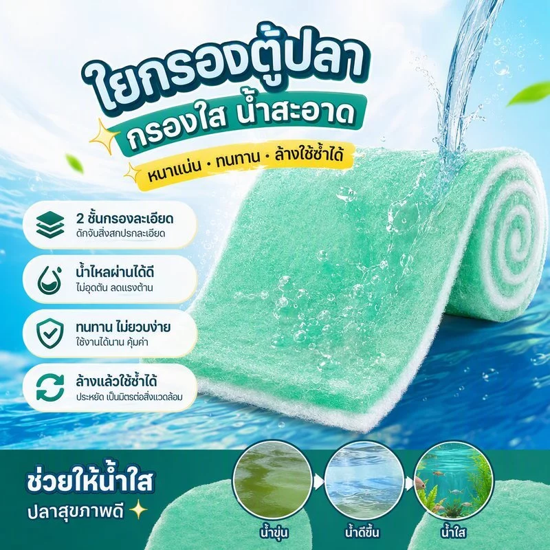 YEE ฝ้ายกรองอ่างปลา ใยกรองตู้ปลา ตู้ปลาใยกรองตู้ปลา สามารถนำมาใช้ซ้ำได้ เพาะเลี้ยงแบคทีเรีย ขจัดคราบ