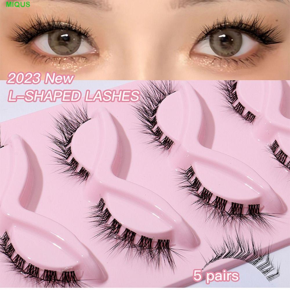 MIQUS 5 คู่ Cat Eye ปลอม Lashes, Oblique Eye Tail ยาว L Curl ขนตาปลอม, ธรรมชาติ Wispy ยาว Winged Ful