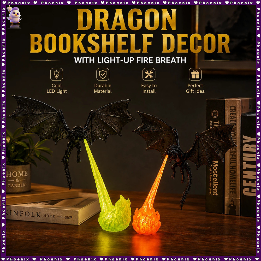 3D‐Printed Fire-Breathing Fantasy Shelf Decor,Dragon Shelf Guardian Light,Wall-Mount Decor เครื่องประดับฮาโลวีนตกแต่งบ้านของขวัญ