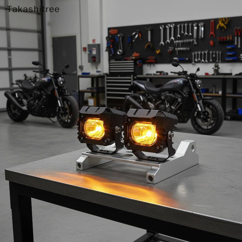 (Takashitree) V7 V8 MOFOX Motorcycle Mini Spotlight Dual Color Waterproof Lighting High Low Beam for