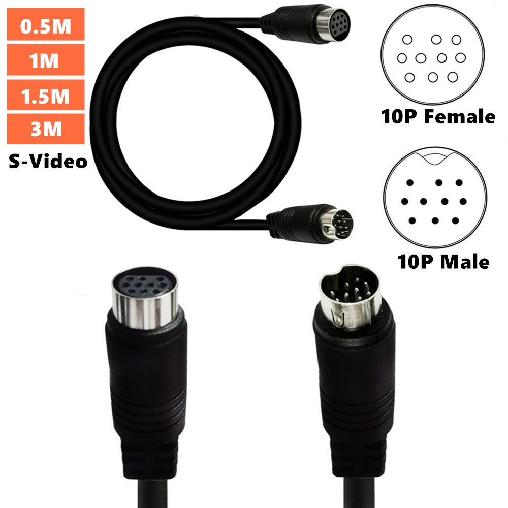 S-Video Mini 10-Pin DIN Male to Female Video Extension Cable, 0.5m/1m/3m, 10Pin Component Video Cord