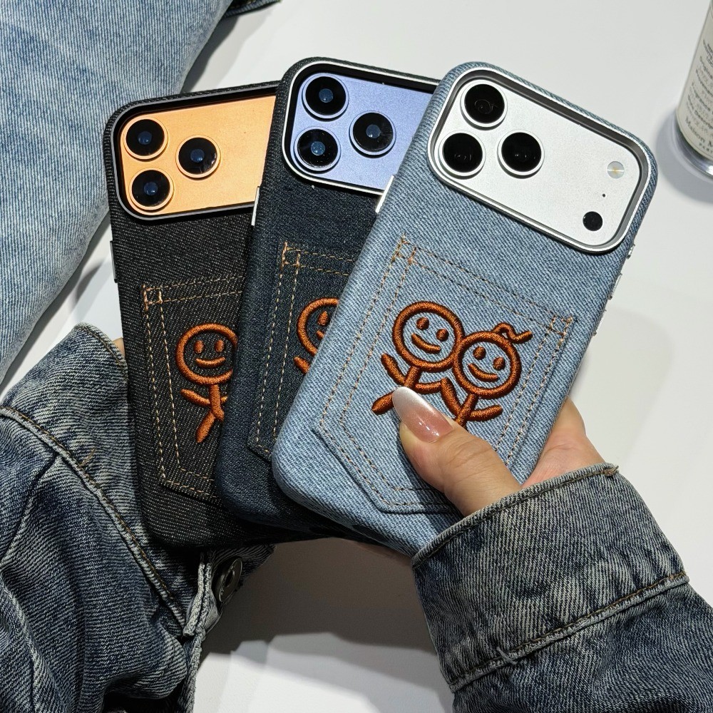 ผ้ายีนส์ผู้ถือบัตรกระเป๋าเคสโทรศัพท์เข้ากันได้สําหรับ IPhone 17 Pro Max/16 Pro Max IP 16/17PRM ปลอกก