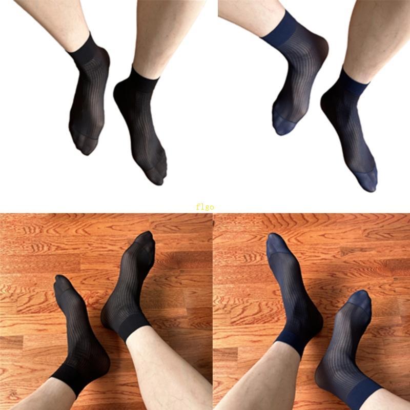 Flgo Mens Thin Sheer Silk Dress Suit Socks Breathable Business Short Tube Ankle Socks