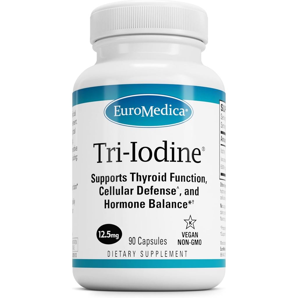 EuroMedica Tri-Iodine - 12.5mg, 90 แคปซูล - Potassium Iodide, Sodium Iodide & Molecous Diammation - 