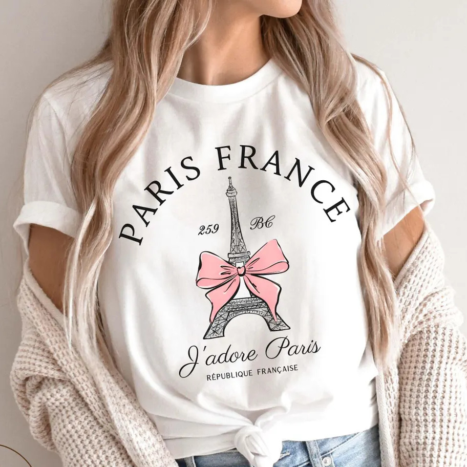 Eiffel Tower Shirt Paris T-shirt Pink Rose Floral Eiffel Tower Vintage Paris Gift French Paris Souve
