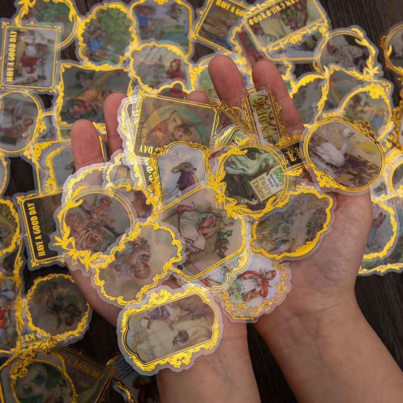 Junk journal Gilding Sticker Pack Retro Distressed Fairy Tale Alice Handbook วัสดุตกแต่ง 30 แผ่น