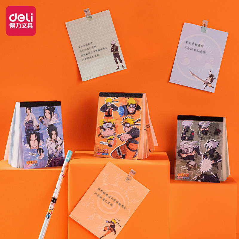 Deli A7/100 แผ่น Naruto Notepad กระเป๋าการ์ตูนแบบพกพาขนาดเล็ก Notepad Notebook 27758
