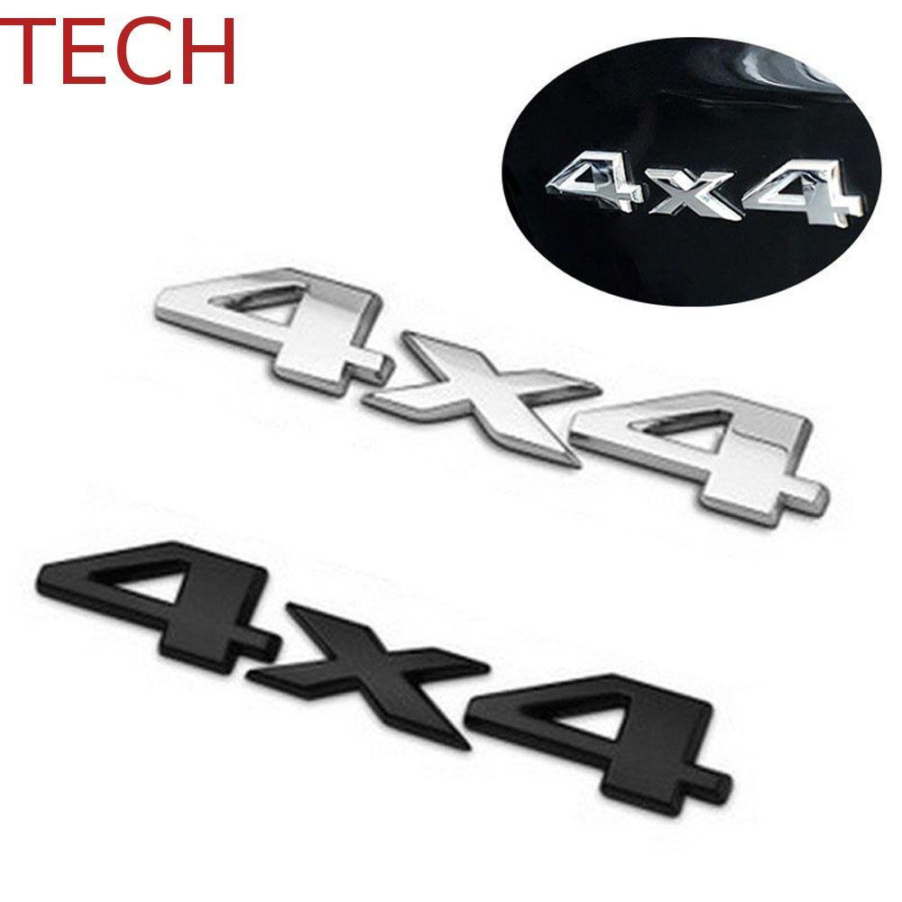TECH สติกเกอร์รถ ABS อุปกรณ์รถยนต์มอเตอร์สีเงิน 4X4 โลโก้สีดํา Auto Decals