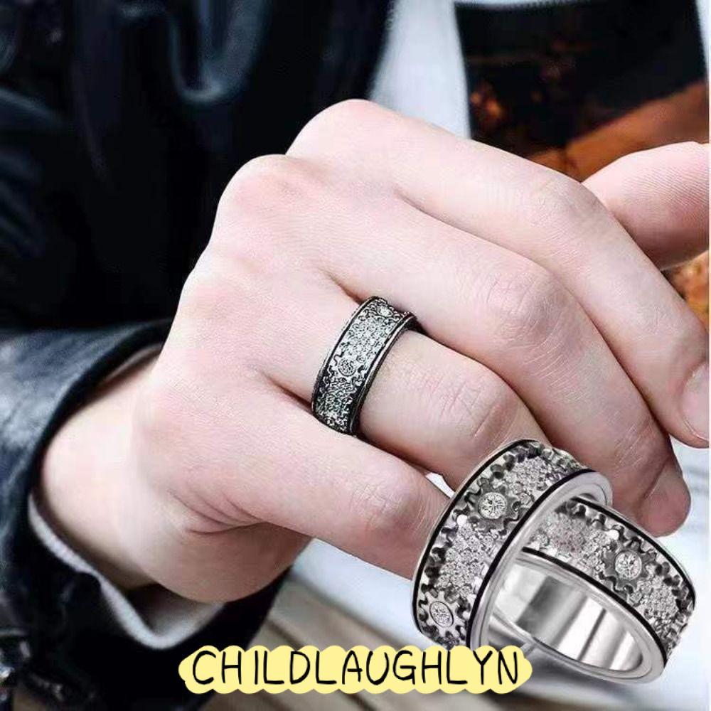CHILDLAUGHLYN Gear Spinner Rings Diamond Ornate หมุน Cubic Zirconia