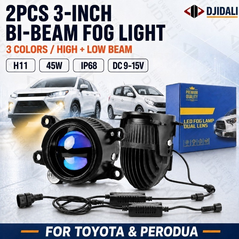 DJIDALI ไฟตัดหมอกโปรเจคเตอร์ LED 2 นิ้ว Bi-Beam สําหรับ Toyota Hilux Revo Camry Vios Corolla – เลนส์