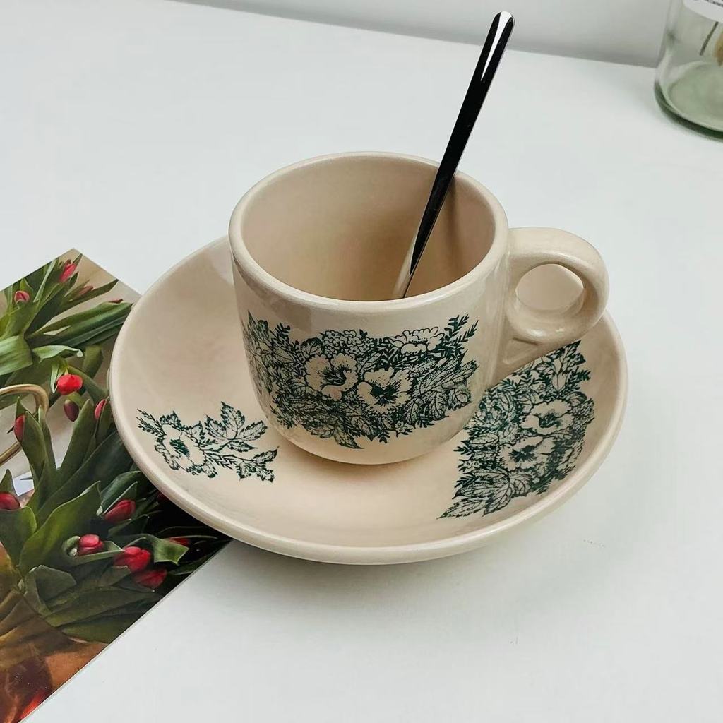 Style Retro Ceramic Coffee Cup Espresso Cup Niche Coffee Cup Saucer Set