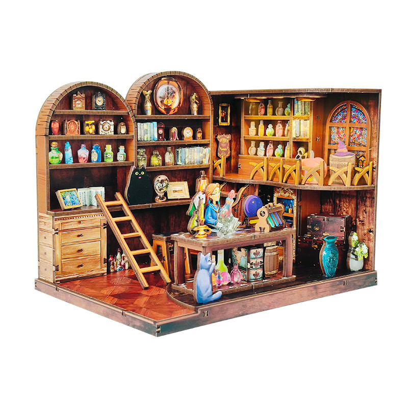 ไม้ 3D DIY Mini House Magic Potion Lab, Handmade Assembly Diorama, เครื่องประดับสะสมและของขวัญสร้างส