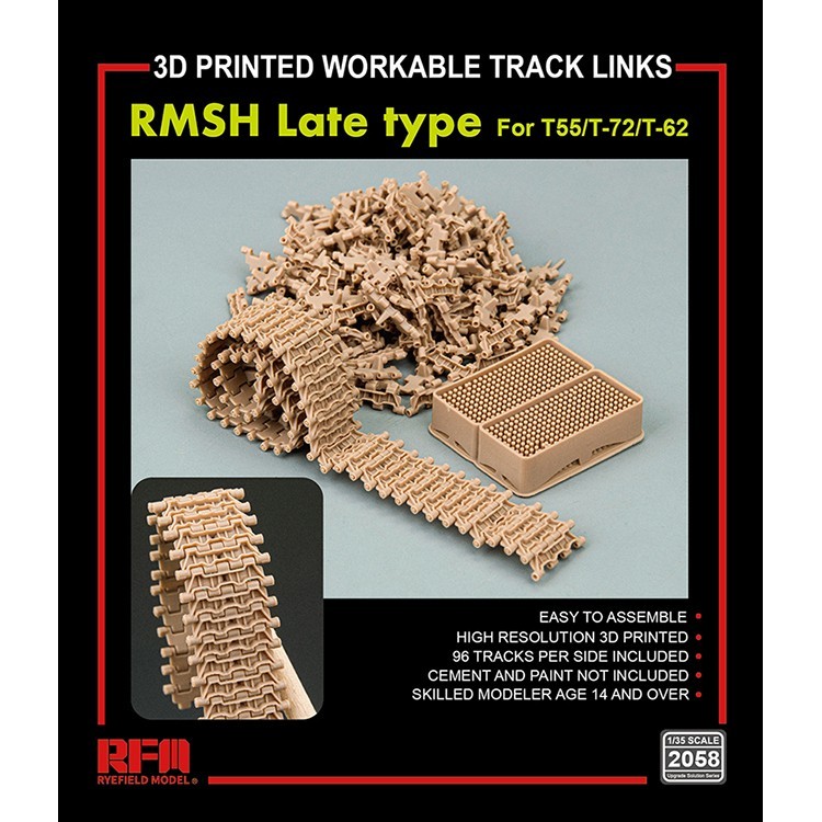 RYEFIELD RM2058 3D PRINTED WORKABLE TRACK LINKS RMSH ประเภท LATE สําหรับชุดรุ่น T55/T-7/T-62