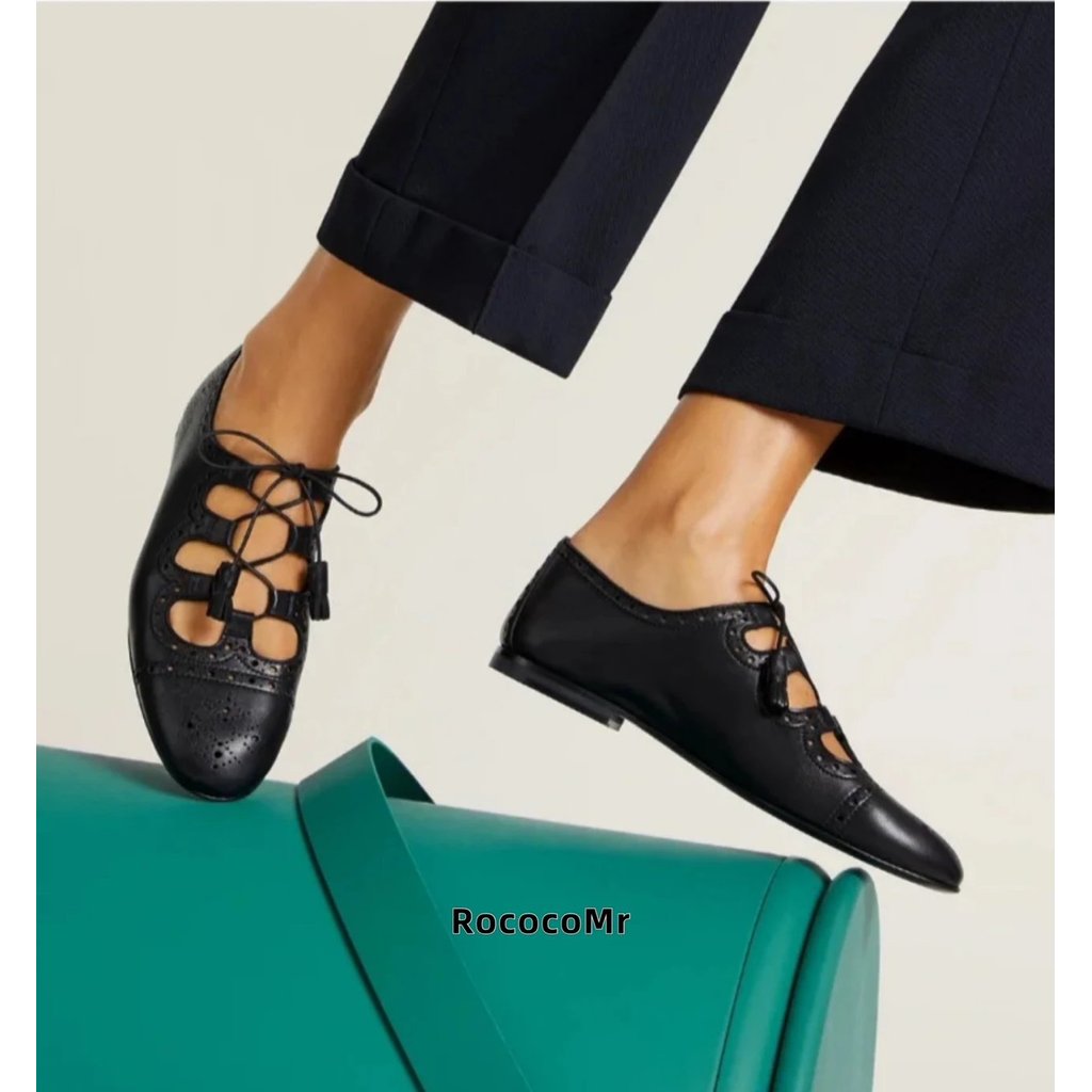 [] H Home Hermes Mary Jane Shoes สไตล์ใหม่ Flat Hollow Ballet Mary Jane Shoes รองเท้าแตะ