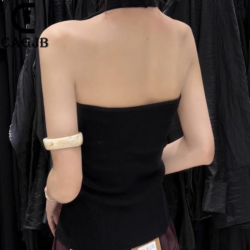 [CAGJB] ฤดูร้อนแฟชั่นลําลองสลิมฟิตยืดหยุ่นปุ่มเชือกแขวนคอคอถักเสื้อกั๊กสําหรับผู้หญิง UOM