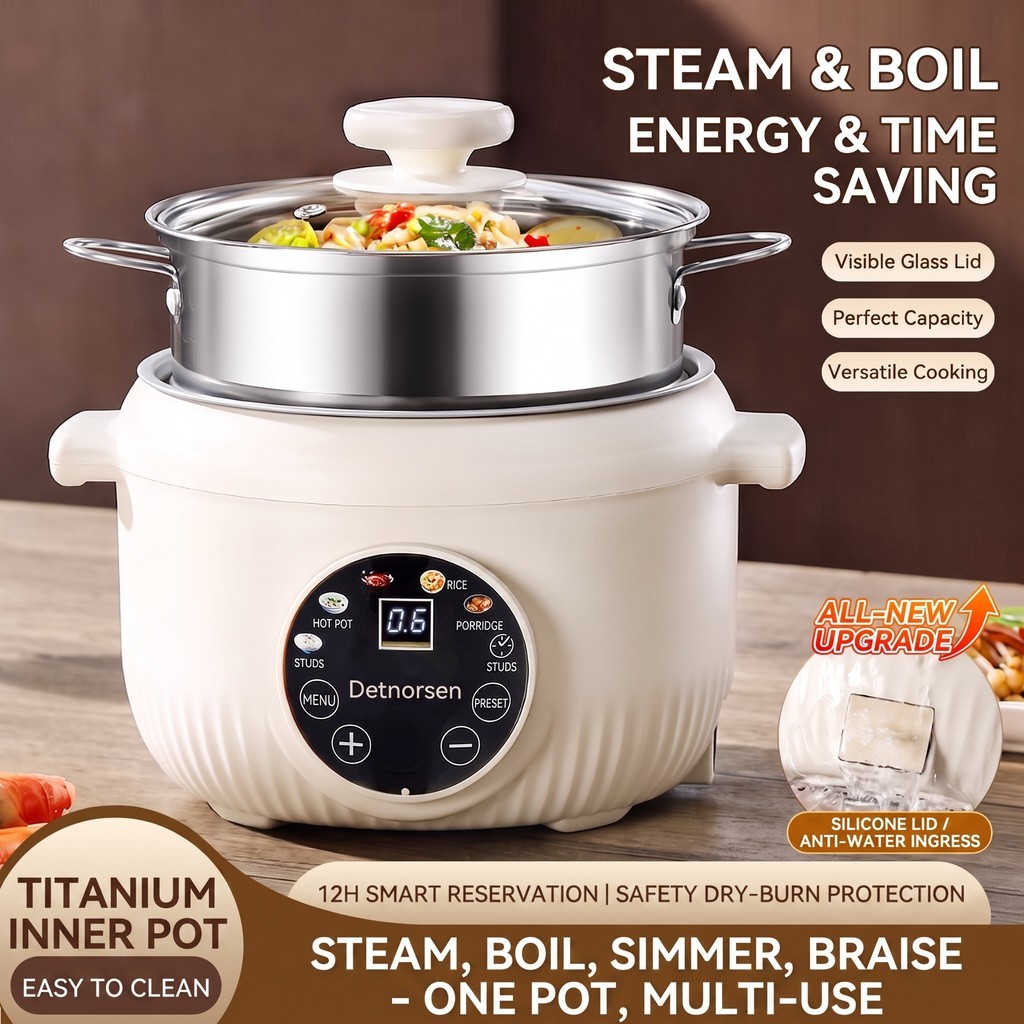 DETNORSEN Z-7 ไฟฟ้า Multi Cooker Non-Stick หม้อ Hotpot สตูว์ไอน้ําต้มผัด 600W 18 ซม.2.0L