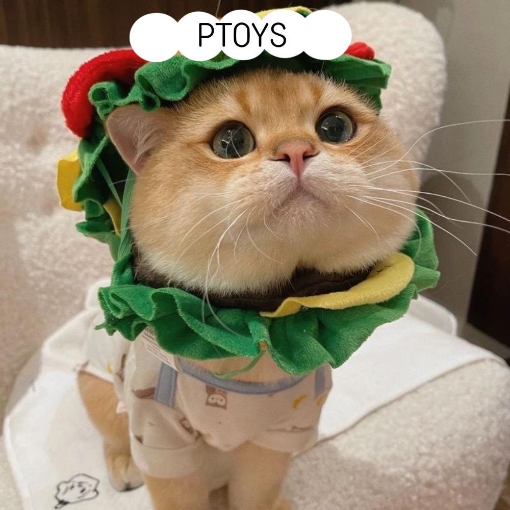 PTOYS Pet Burger Hat, Hamburger Cross Dressing Cat Headgear, คอสเพลย์น่ารักตลกหมวกสุนัขแบบปรับได้สํา