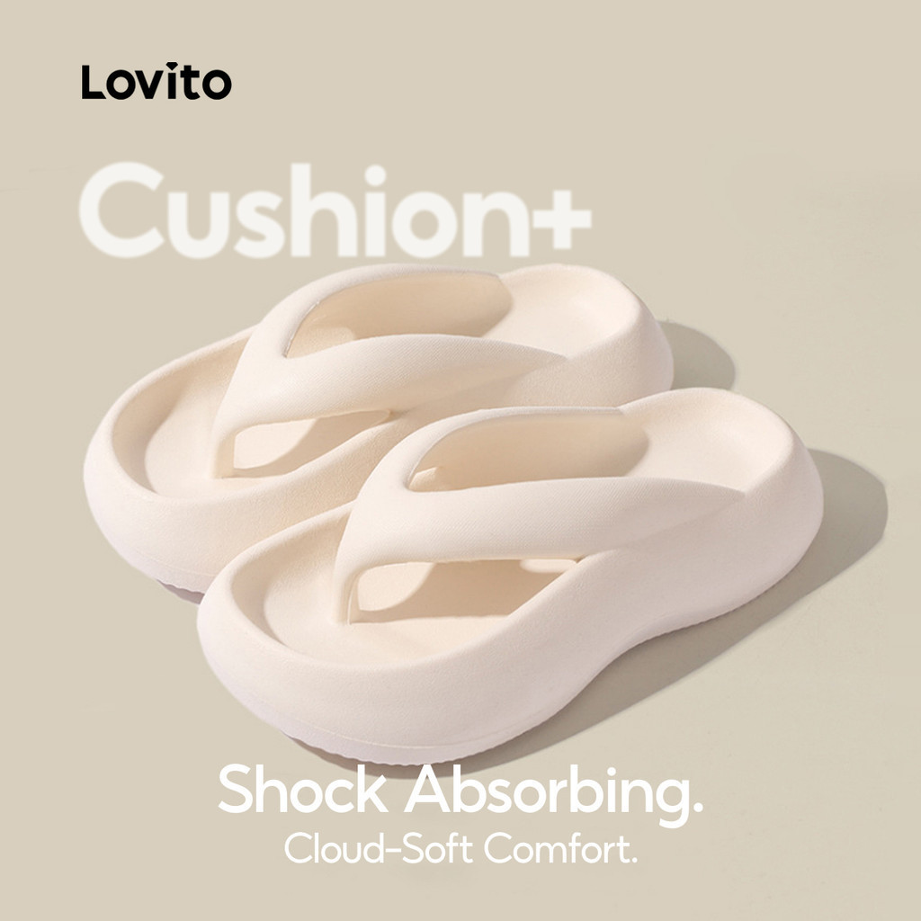 Lovito รองเท้าแตะลำลองแบบแบน สไตล์เกาหลี พื้นนุ่ม ทรงแพลตฟอร์ม สีดำ เรียบง่าย สำหรับผู้หญิง LFAS8037