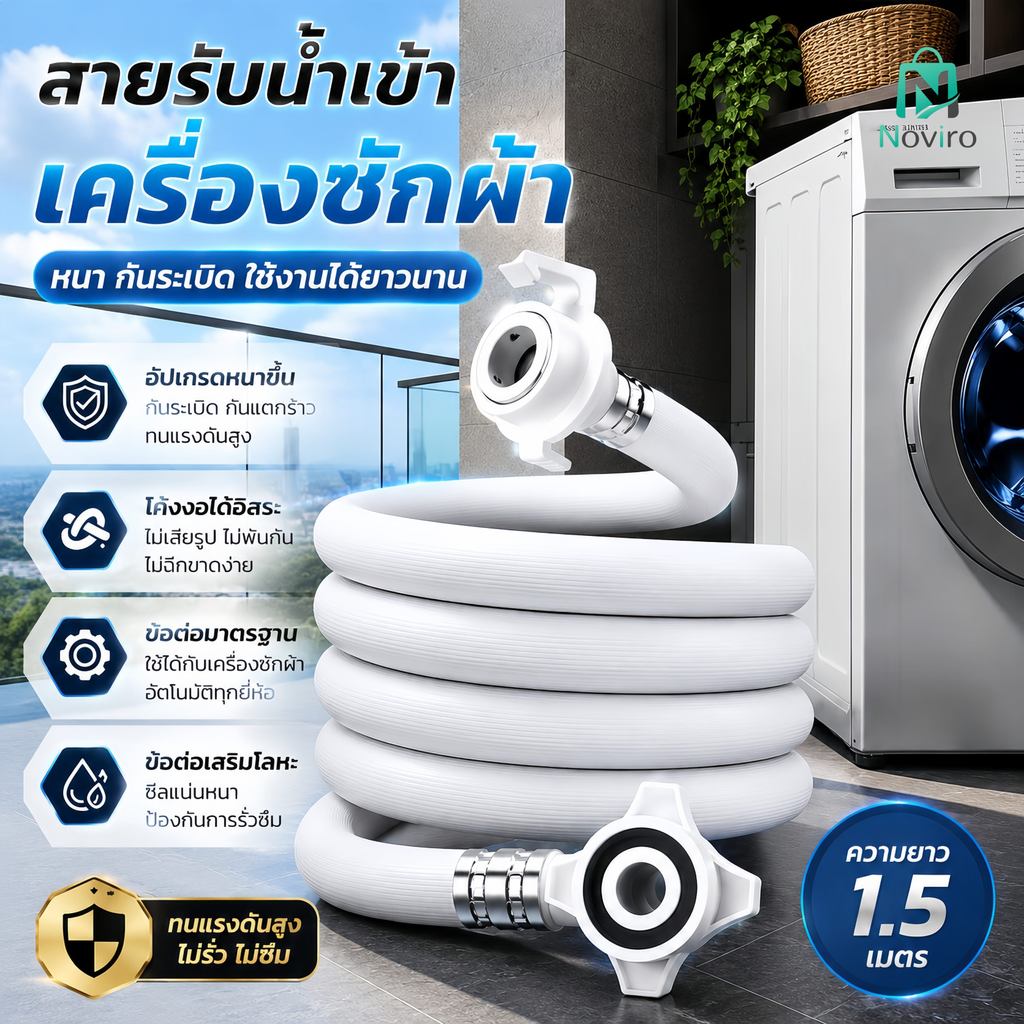 สายยางสำหรับเครื่องซักผ้า ความยาว 1/1.5/2/3/5 เมตร หัวต่อมาตรฐาน เหมาะสำหรับเครื่องซักผ้าอัตโนมัติเต็มรูปแบบ