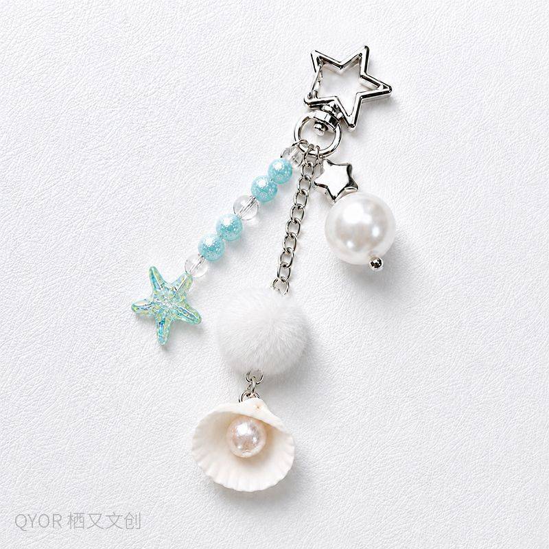 Ocean Style Shell Starfish Keychain Ins Girl Heart Bag Pendant Ornaments yuYe