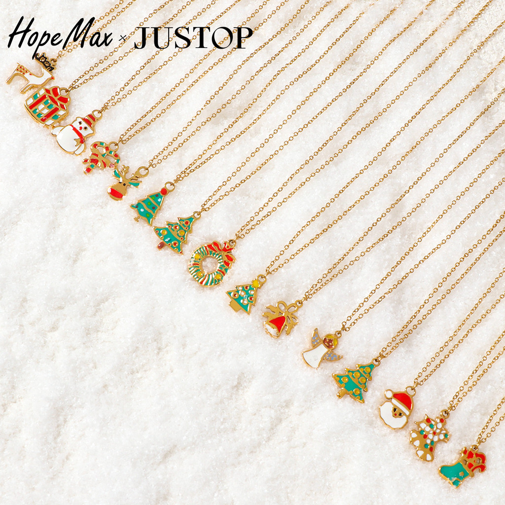 JUSTOP ต้นคริสต์มาสสร้อยคอเครื่องประดับ Snowman Candy จี้คริสต์มาสอีฟ คริสต์มาส Elk สร้อยคอเครื่องปร