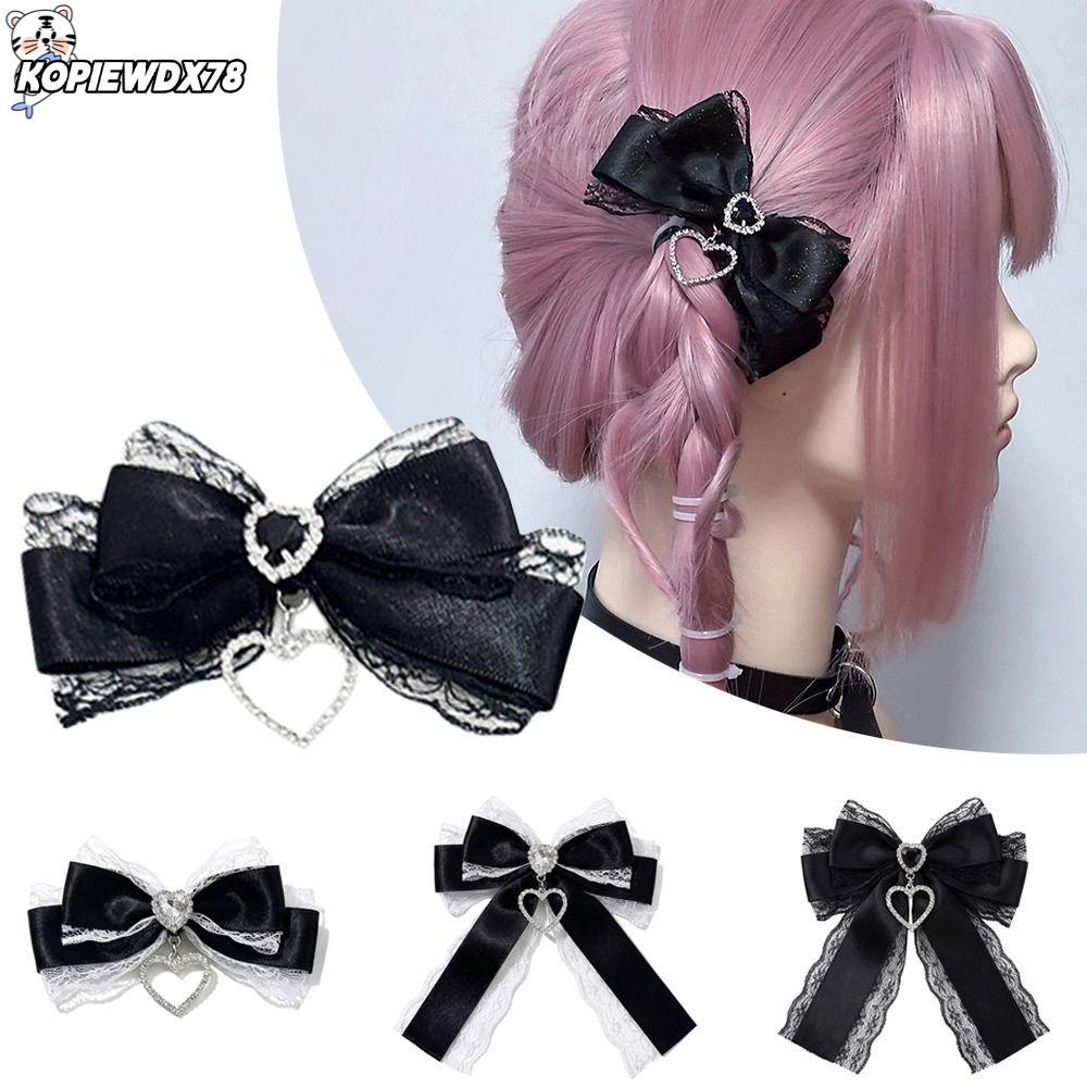 KOPIEWDX78MN 1/2 PC กิ๊บติดผมโกธิค, ญี่ปุ่น Lolita Y2k สไตล์ลูกไม้โบว์คลิปผม, Kawaii น่ารักหวานหัวใจ