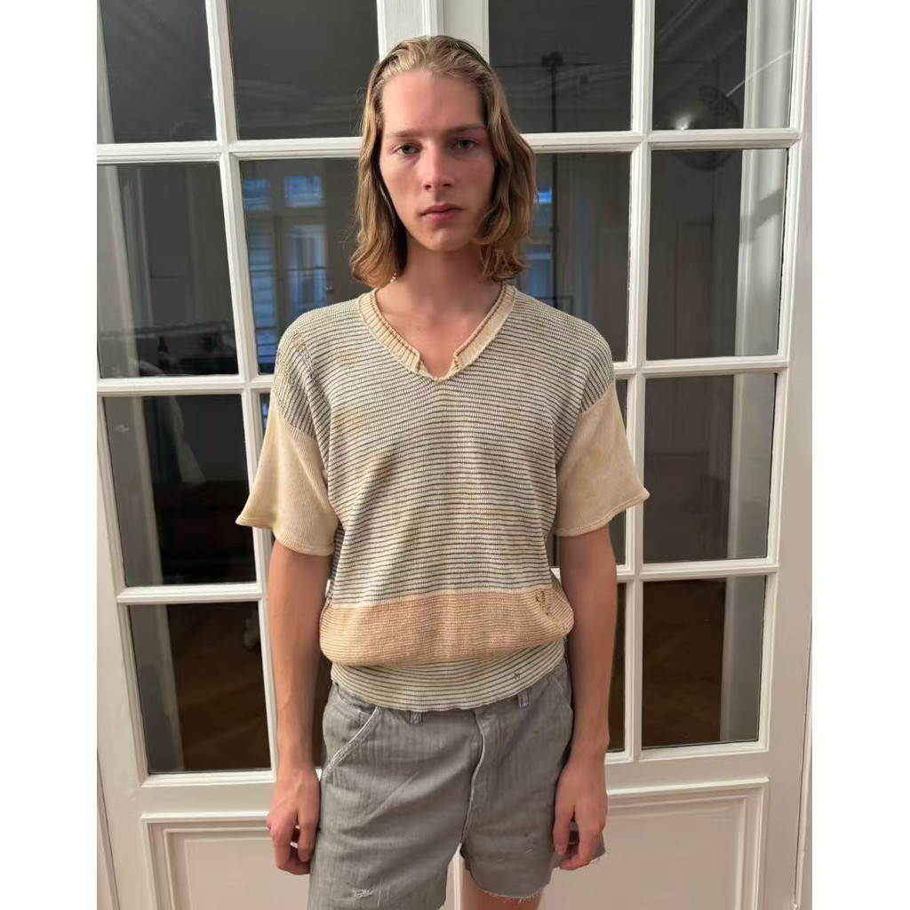 Erd25ss Melanchon Fu รุ่นที่สอง HeresAlice Alice V คอทําลาย Distressed เสื้อกันหนาวแขนสั้น