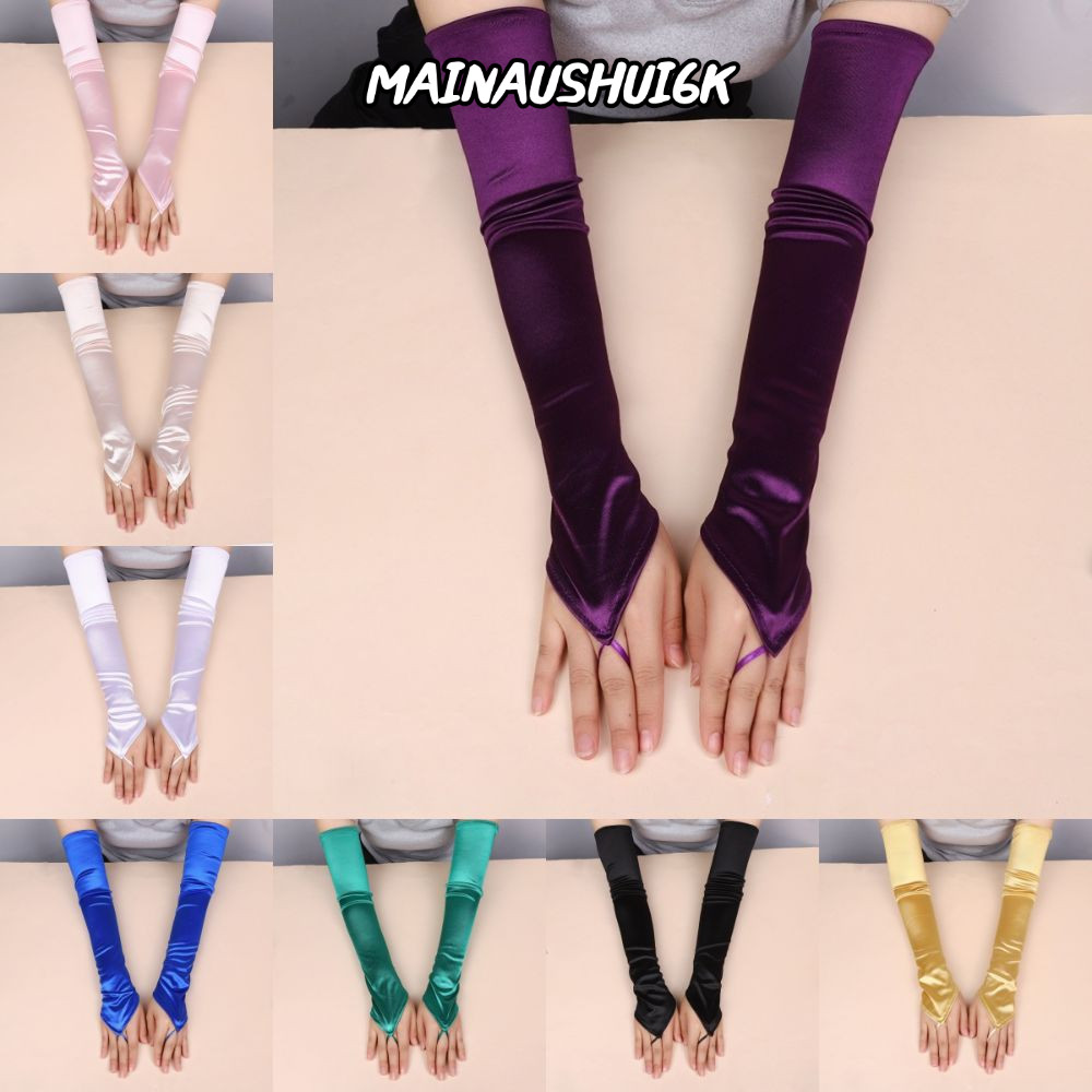 MAINAUSHUI6K Hook Finger Gloves,ซาตินSolid Retroผู้หญิงถุงมือ,Stage Performance 49 ซม.คอสเพลย์ยาวFin