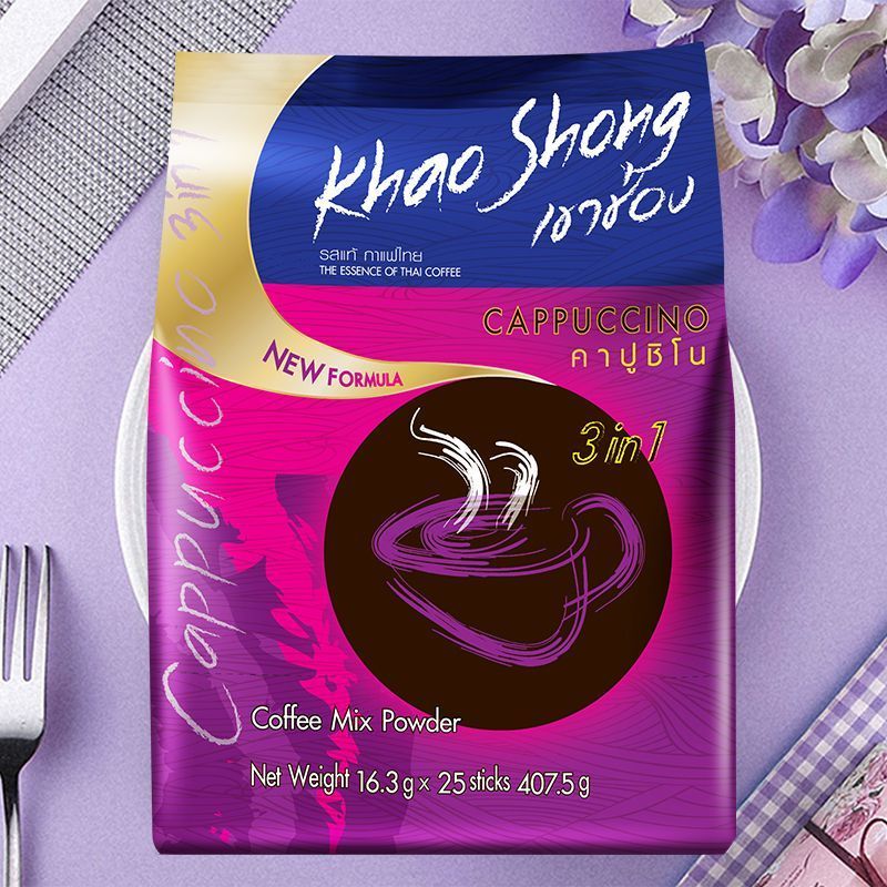 3 ถุงนําเข้าจากประเทศไทย Noble Cappuccino Three-in-One Instant Coffee Foam Refreshing Bag 65.2g