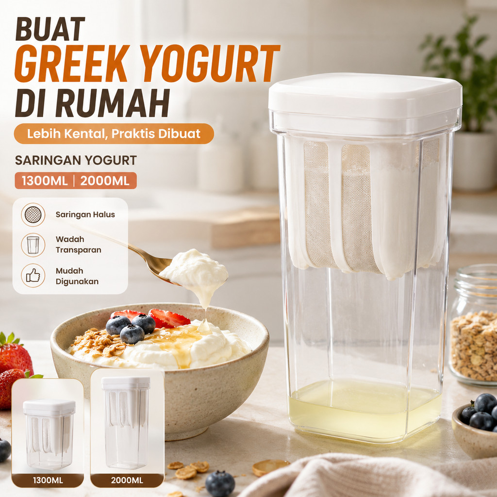 SEMYOO YOGURT STRAINER 1300ml-2000ml - เครื่องทําโยเกิร์ตกรีก, เครื่องแยกเวย์ BPA Free, กรองละเอียดส