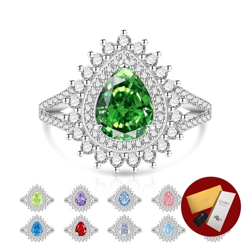 (มีใบรับรอง Gra) ขายร้อน Ice Flower Cut Pear Shaped Queen Mozambican Drop Ring