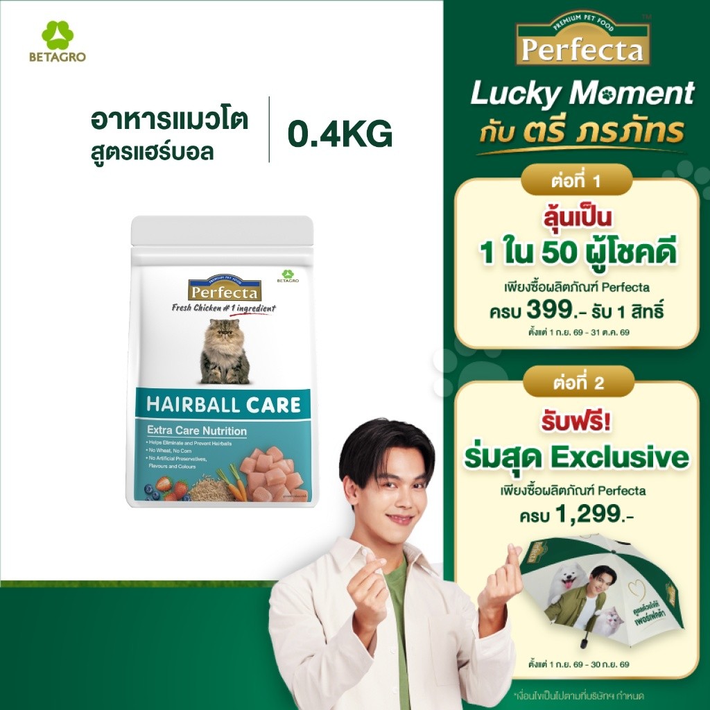 Perfecta Care อาหารแมว ช่วยลดการเกิดก้อนขน สูตร Hairball ขนาด 400 กรัม *สินค้าหมดอายุ 20/09/2026*