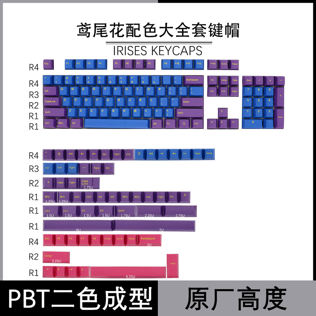 Capturer Iris Iris Iris การจับคู่สี 2 สี Molding PBT ขนาดใหญ่ชุด Keycap GMK Fierco Mechanical Keyboa