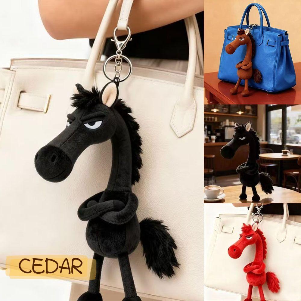 CEDAR กระเป๋าพวงกุญแจม้าขนนุ่ม, มาสคอตม้าปี 2026 การ์ตูน ตุ๊กตาม้า, ผ้าพลัฌ ตุ๊กตามาสคอตปีม้า