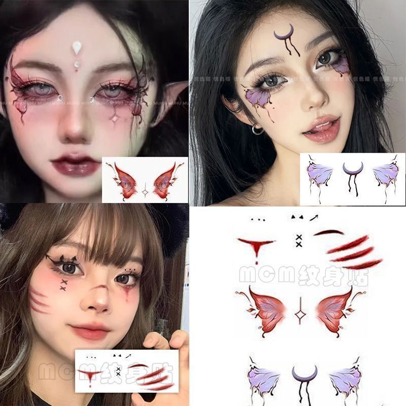 ฮาโลวีนสติกเกอร์ COS บรรยากาศผีเสื้อ Face Tattoo สติกเกอร์กันน้ํายาวนาน High-End จําลองสาวร้อนสติกเก