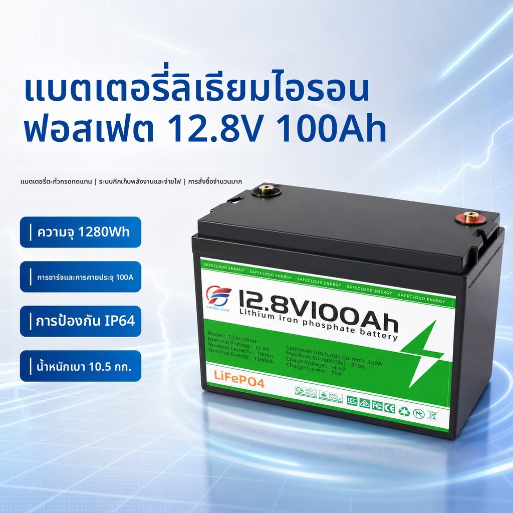 แบตเตอรี่ลิเธียม 12V 100AH รถบ้าน กลางแจ้ง ลิเธียมฟอสเฟต

