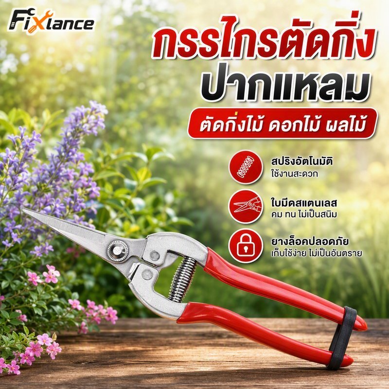 สแตนเลสกรรไกรตัดแต่งกิ่งจมูกแหลมคมใบมีดสปริงจับความปลอดภัยล็อคสวน