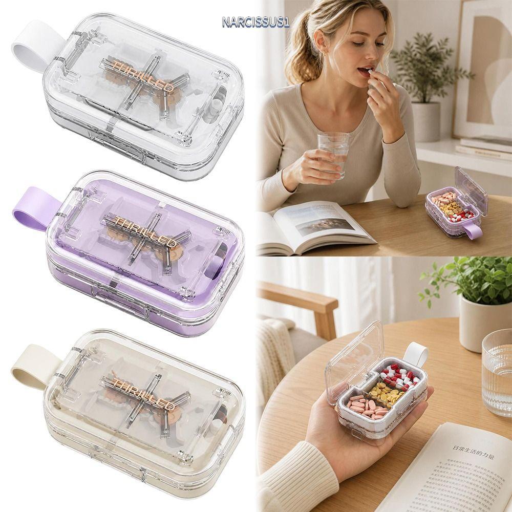 NARCISSUS13A0E Quartering Pill Cutter, Moisture-proof Multi Grids Pill Cutter กล่องเก็บ, แบบพกพาฝุ่น