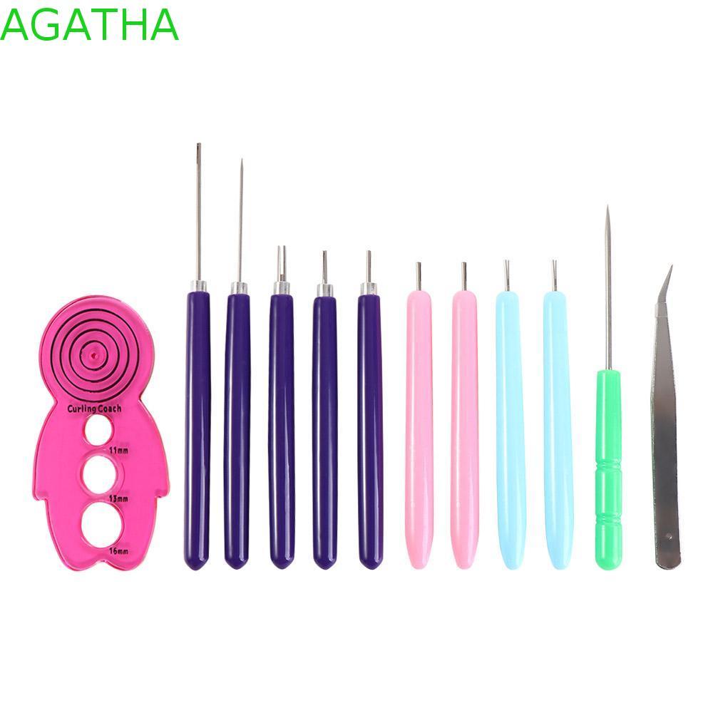AGATHA 12PCS กระดาษ Quilling เครื่องมือ,หลายขนาดกระดาษ Curling Quilling เข็มชุด,ปฏิบัติกระดาษหัตถกรร