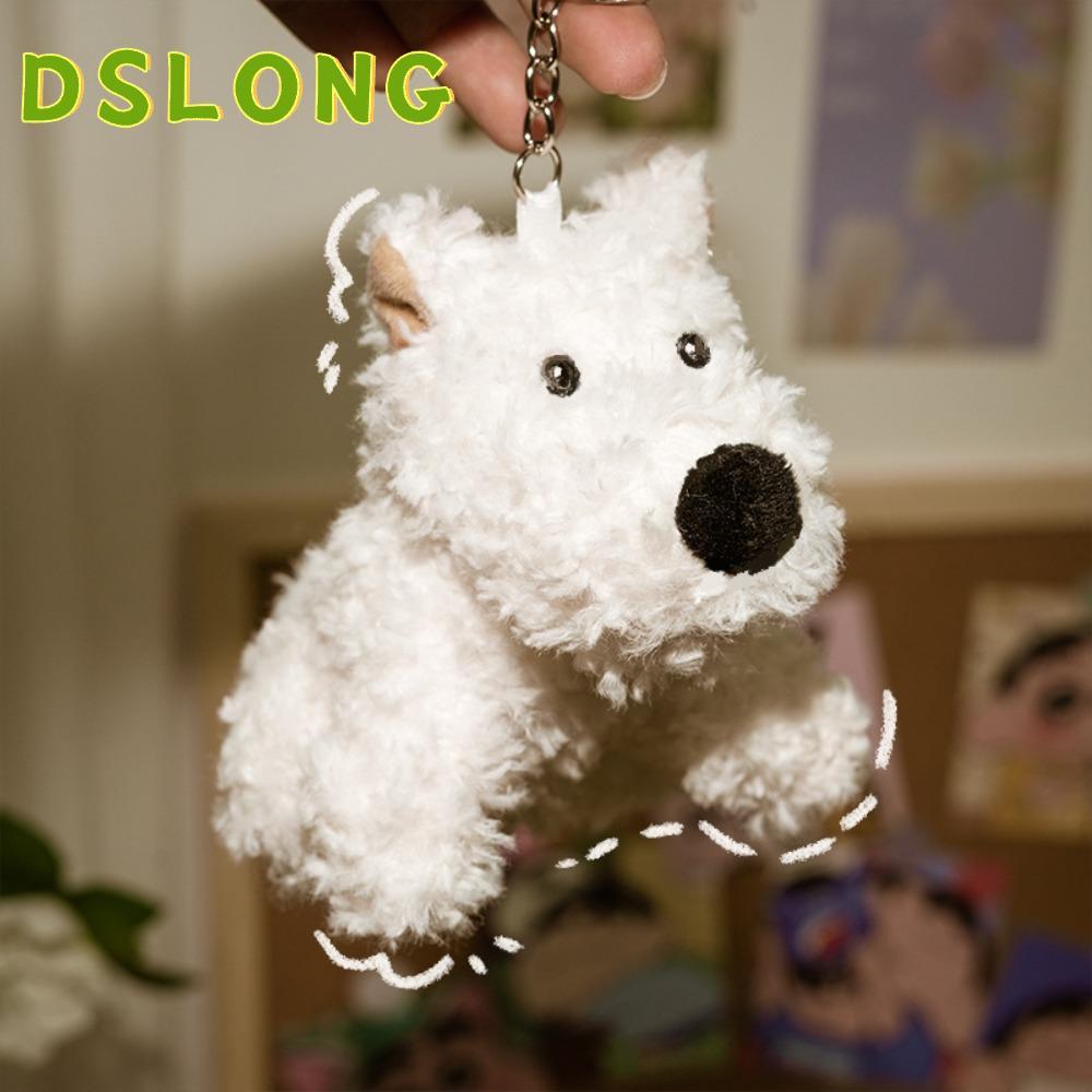 DSLONG จี้ตุ๊กตา DSLONG, Highlands Puppy White Dog Plush จี้, ตกแต่งรถ Terrier Plush Puppy