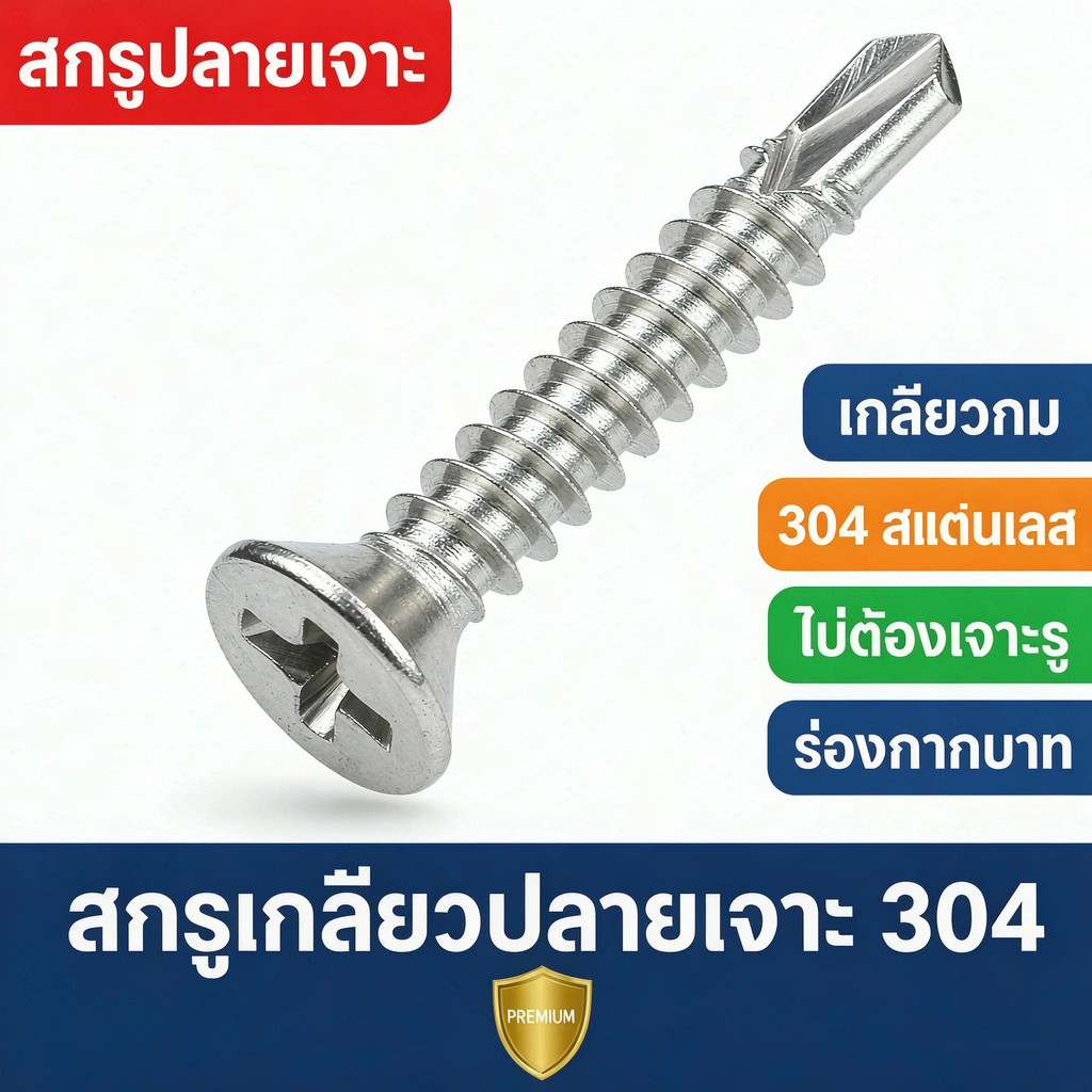 สกรูหัวเตเปอร์ ปลายสว่าน แฉก F+ สแตนเลส 304 #6 #7 #8 #10 Flat Head Phillip Self Drilling Screw SUS41