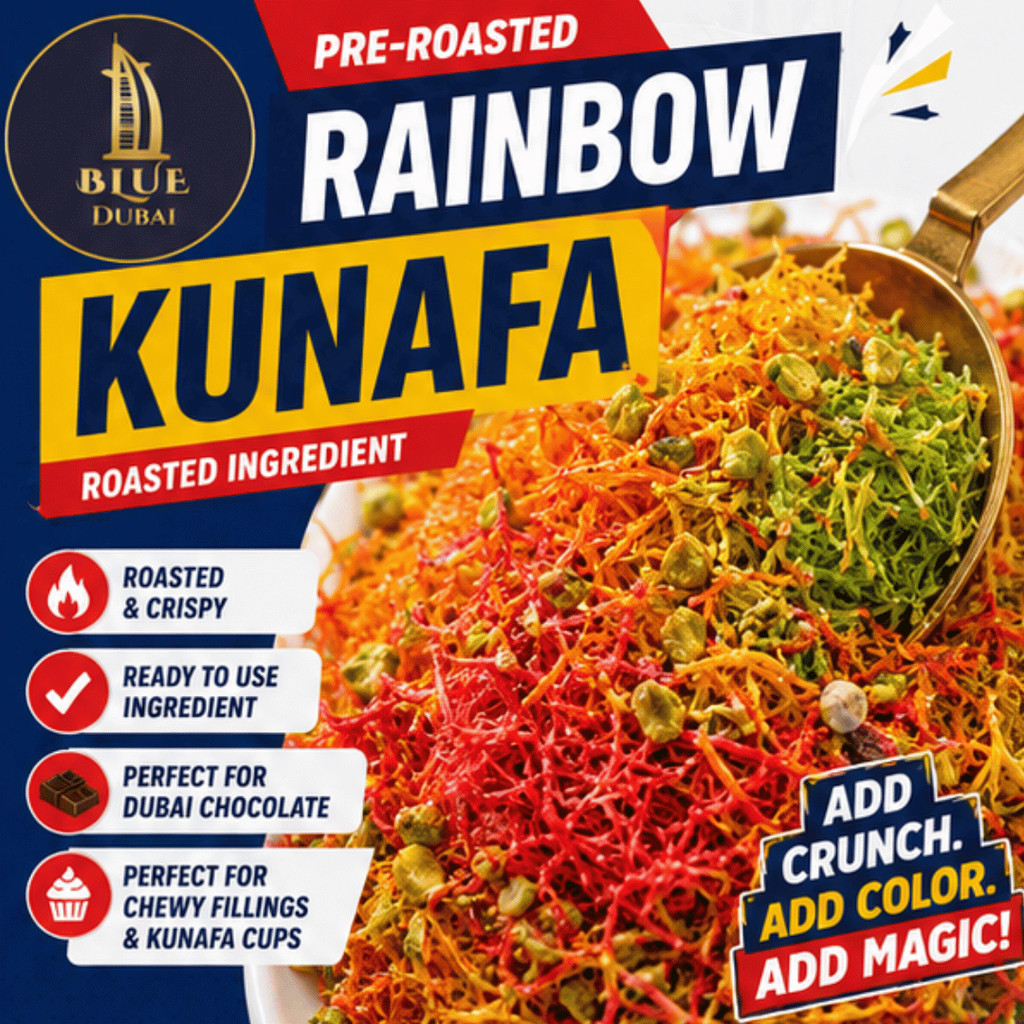 Kunafa คั่วสีรุ้งกรอบ โดย Blue Premium Kataifi Pastry สําหรับเค้กขนมหวานช็อคโกแลตและไส้หวาน